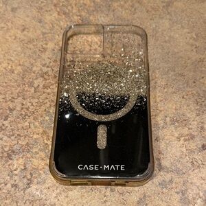 Case-Mate MagSafe iPhone 14 Glittery Black and Silver Phone Case
